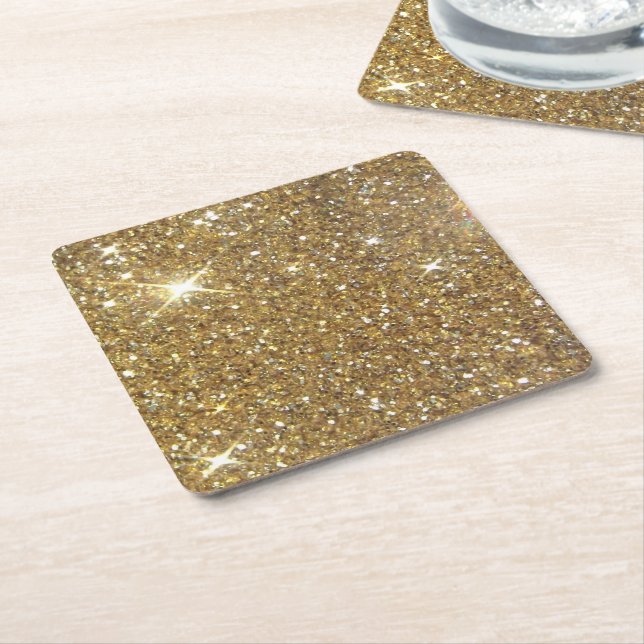 Luxury Gold Glitter - Printed Image Square Paper Coaster (Angled)