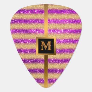 Luxury Gold Glitter Purple Monogrammed Gift Guitar Pick