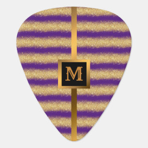 Luxury Gold Glitter Purple Monogrammed Gift Guitar Pick