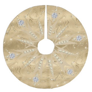 Luxury Gold Glitter Snowflake Diamond Brushed Polyester Tree Skirt