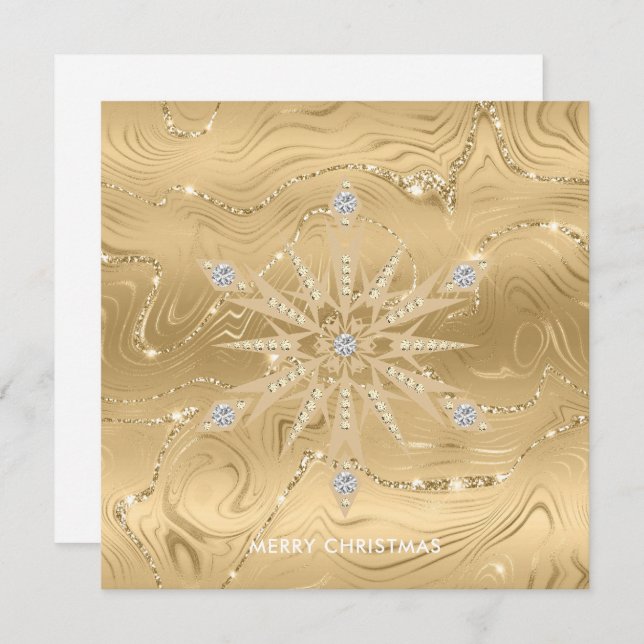 Luxury Gold Glitter Snowflake Diamond Card (Front/Back)