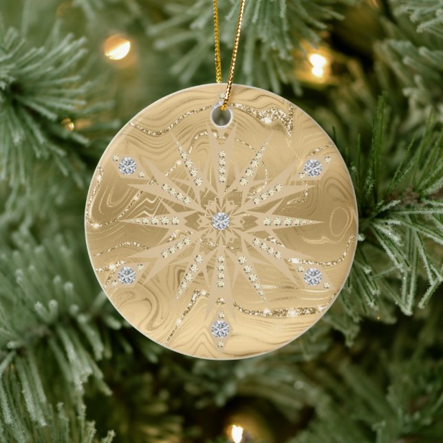 Luxury Gold Glitter Snowflake Diamond Ceramic Ornament (Tree)