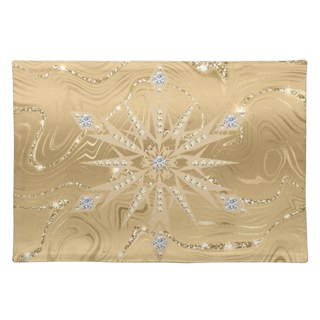 Luxury Gold Glitter Snowflake Diamond Cloth Placemat (Front)
