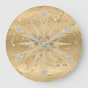 Luxury Gold Glitter Snowflake Diamond Large Clock