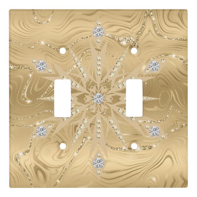 Luxury Gold Glitter Snowflake Diamond Light Switch Cover (Front)