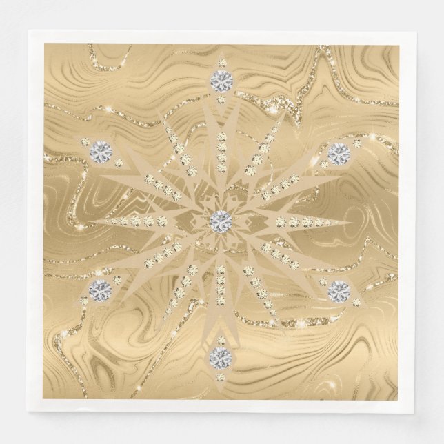 Luxury Gold Glitter Snowflake Diamond Paper Dinner Napkins (Front)