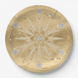 Luxury Gold Glitter Snowflake Diamond Paper Plates