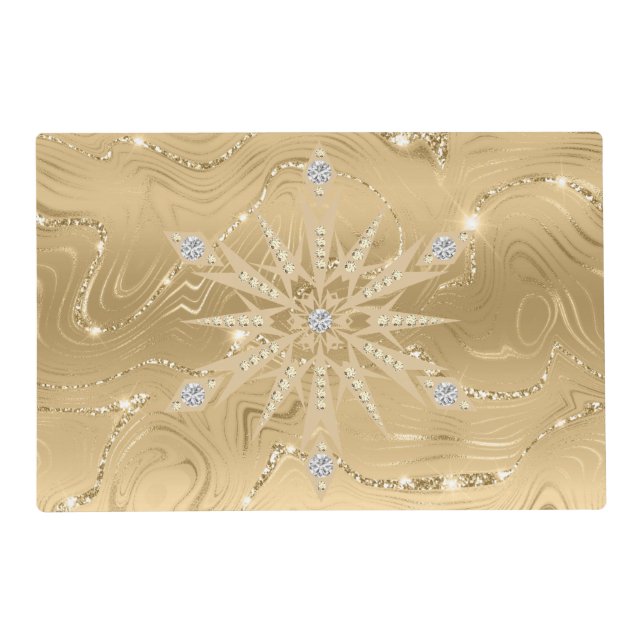 Luxury Gold Glitter Snowflake Diamond Placemat (Front)