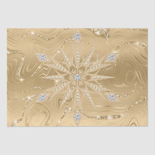 Luxury Gold Glitter Snowflake Diamond Tissue Paper (Front)