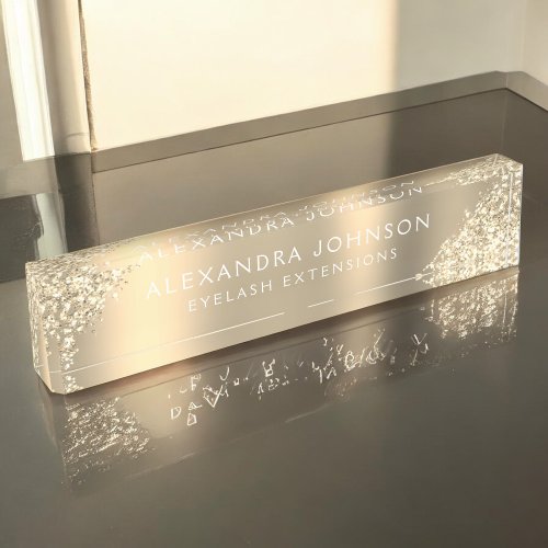 Luxury Gold Glitter Sparkle Eyelash Extensions Desk Name Plate