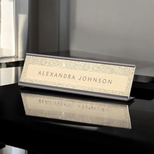 Luxury Gold Glitter Sparkle Girly Modern Desk Name Plate