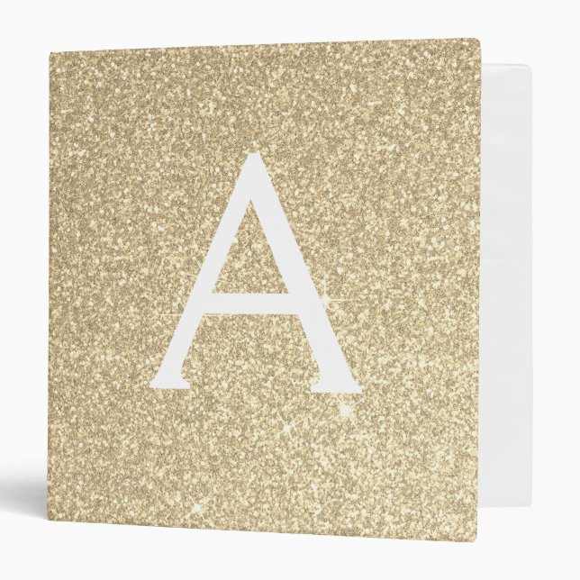 Luxury Gold Glitter & Sparkle Monogram 3 Ring Binder (Front/Inside)