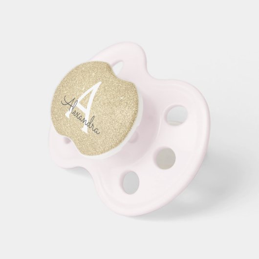 Luxury Gold Glitter & Sparkle Monogram Baby Pacifier (Front Right)