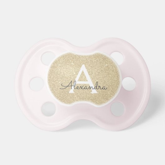 Luxury Gold Glitter & Sparkle Monogram Baby Pacifier (Front)