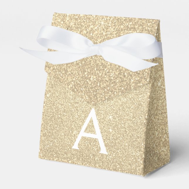 Luxury Gold Glitter & Sparkle Monogram Favor Boxes (Front Side)