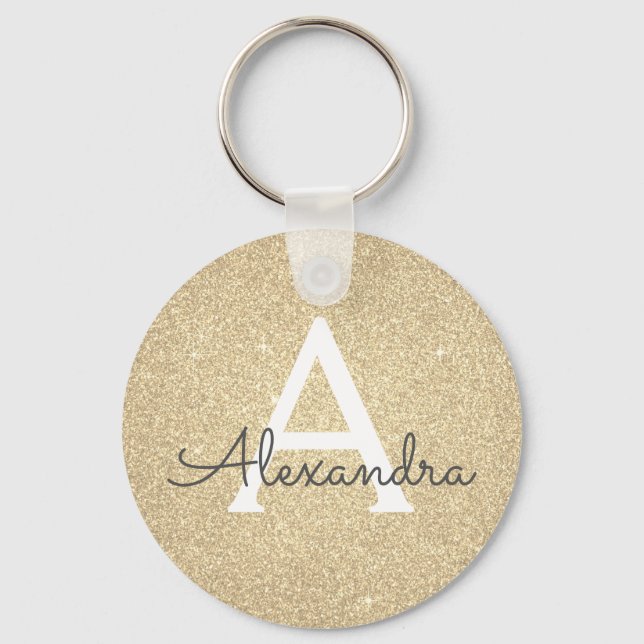 Luxury Gold Glitter & Sparkle Monogram Keychain (Front)