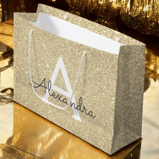 Luxury Gold Glitter & Sparkle Monogram Large Gift Bag (Creator Uploaded)