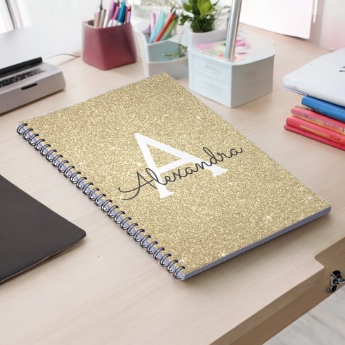Luxury Gold Glitter Sparkle Monogram Notebook