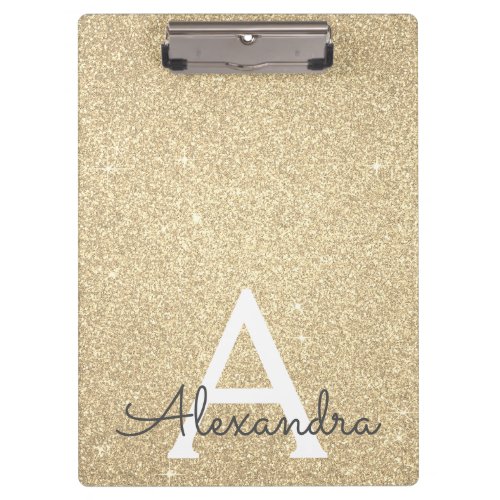 Luxury Gold Glitter  Sparkle Monogram School Clipboard