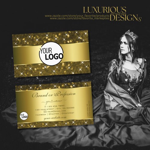Luxury Gold Glitter Sparkle Stars add Logo Classy Business Card