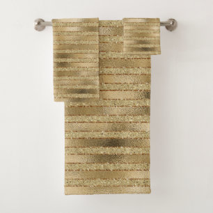 Luxury Gold Glitter Stripes Pattern Bath Towel Set