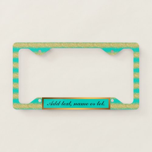 Luxury Gold Glitter Turquoise Add Your Text Modern License Plate Frame