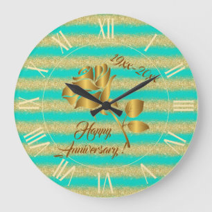 Luxury Gold Glitter Turquoise Floral Gift Large Clock