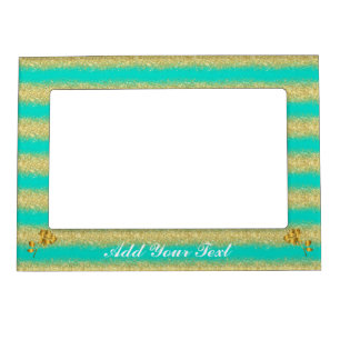 Luxury Gold Glitter Turquoise Floral Gift Magnetic Frame