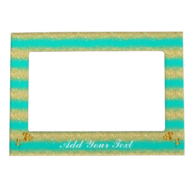 Luxury Gold Glitter Turquoise Floral Gift Magnetic Frame (Front)