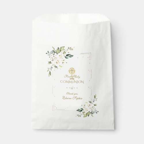 Luxury Gold Glitter White Floral Holy Communion Favor Bag