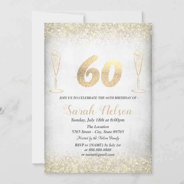 Luxury Gold Glitter Wine Glass Invitation (Front)