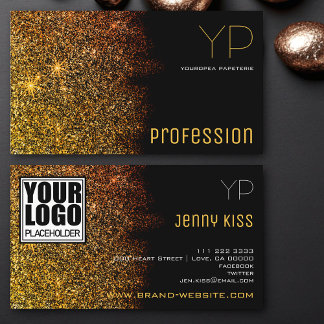 Luxury Gold Glitter with Logo and Monogram Modern Business Card