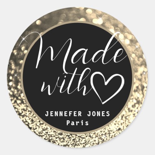 Luxury Gold Golden Ombre Glitter Made with Love Classic Round Sticker