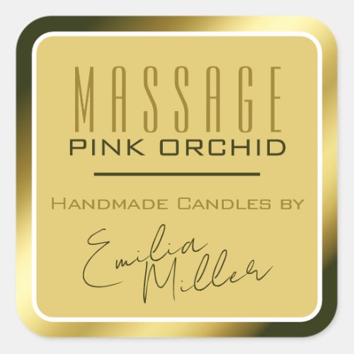 Luxury Gold Golden Ombre Signature Text Candles Square Sticker