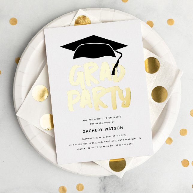 Luxury Gold GRAD Party Graduation  Foil Invitation (Creator Uploaded)