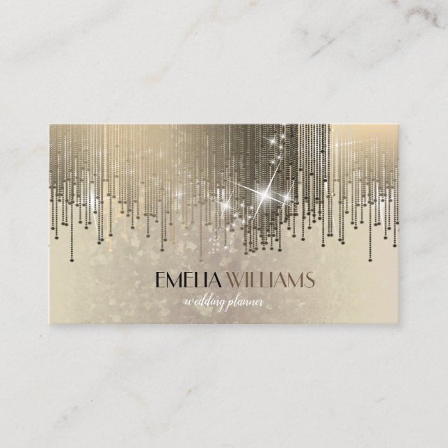 Luxury Gold Gradient Crystal Confetti Rain Sparkle Business Card (Front)