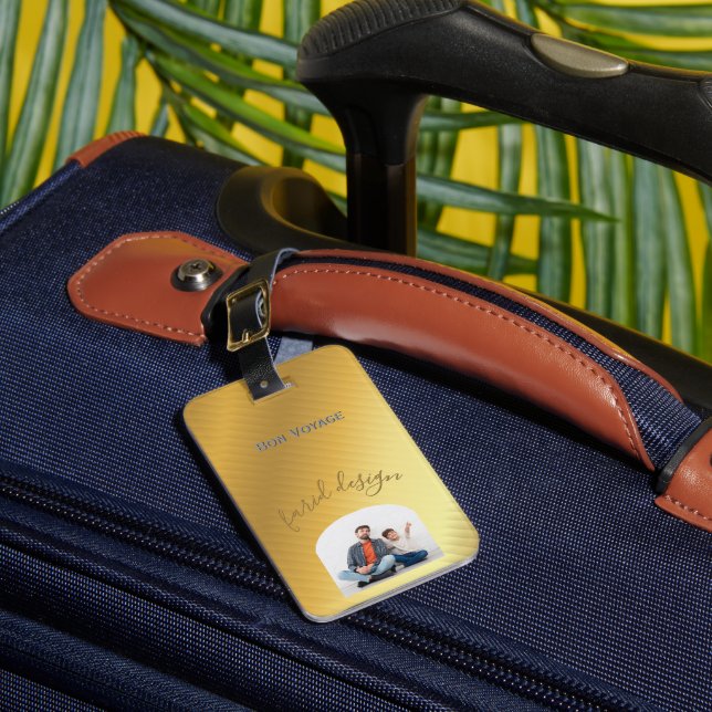 Luxury Gold Gradient Custom Photo & Name  Luggage Tag (Front Insitu 1)