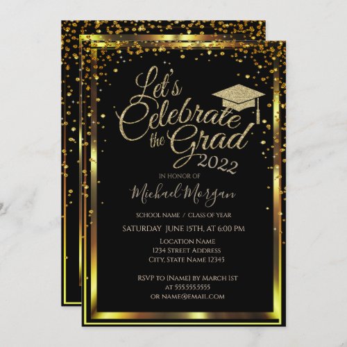 Luxury Gold Graduation Cap Diamonds Graduation   Invitation