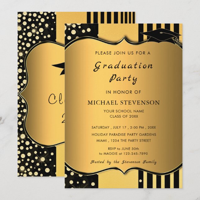 Luxury Gold Graduation Invitation - Elegant (Front/Back)