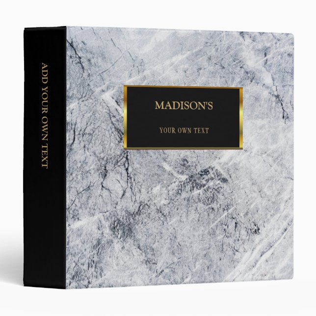 Luxury gold & gray white marble stone personalized 3 ring binder (Front/Spine)