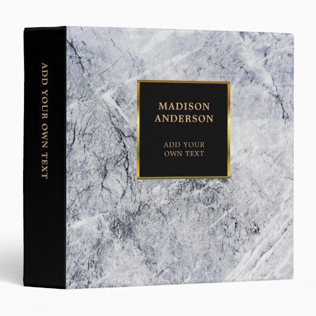 Luxury gold & gray white marble stone personalized 3 ring binder (Front/Spine)