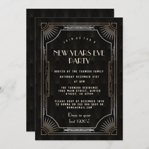 Luxury Gold Great Gatsby 20s New Years Eve Party Invitation