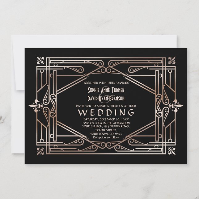 Luxury Gold Great Gatsby Art Deco 20s Wedding Invitation (Front)