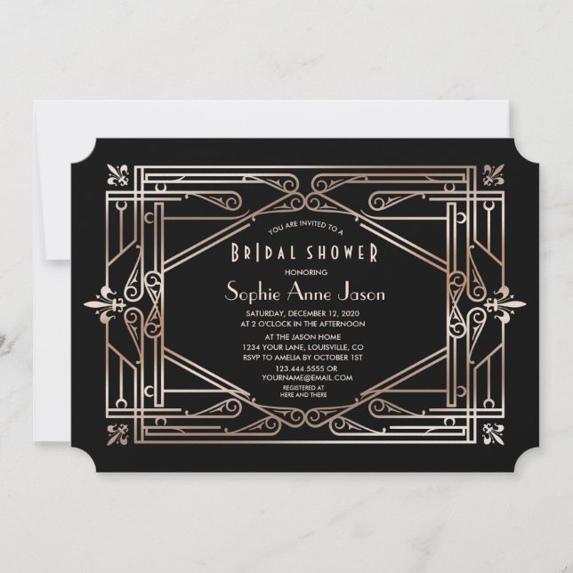 Luxury Gold Great Gatsby Art Deco Bridal Shower Invitation (Front)