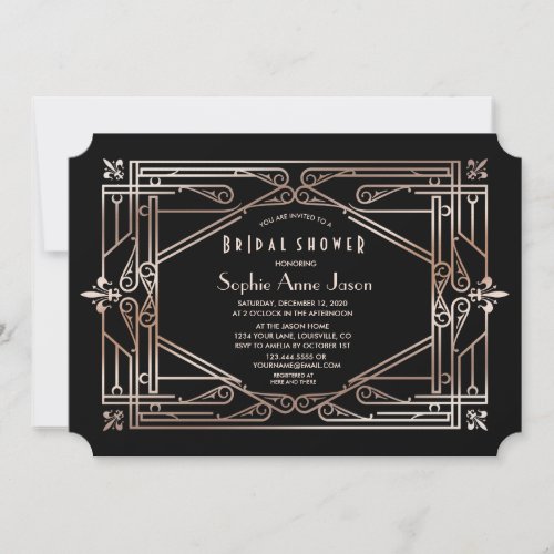 Luxury Gold Great Gatsby Art Deco Bridal Shower Invitation