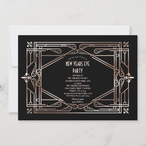 Luxury Gold Great Gatsby Art Deco New Years Eve Invitation