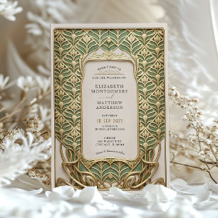 Luxury Gold & Green Art Nouveau Wedding Invitation