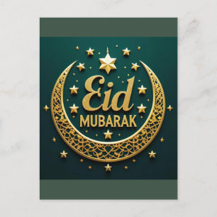 Luxury Gold Green Eid Mubarak Postcard