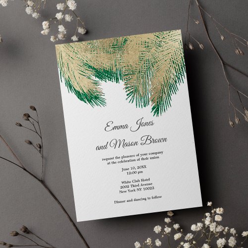 Luxury gold green palm tree tropical Wedding  Invitation