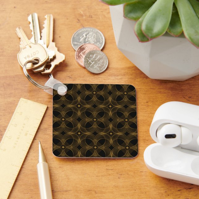 Luxury Gold Guilloché Seamless Pattern Keychain (Desk)